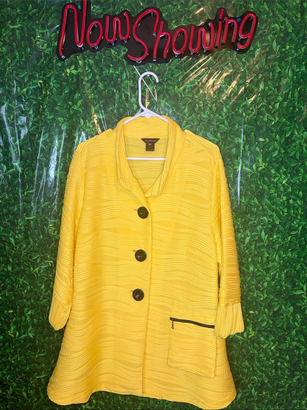 Multiples Bright Yellow Textured Button-Front Pea Coat